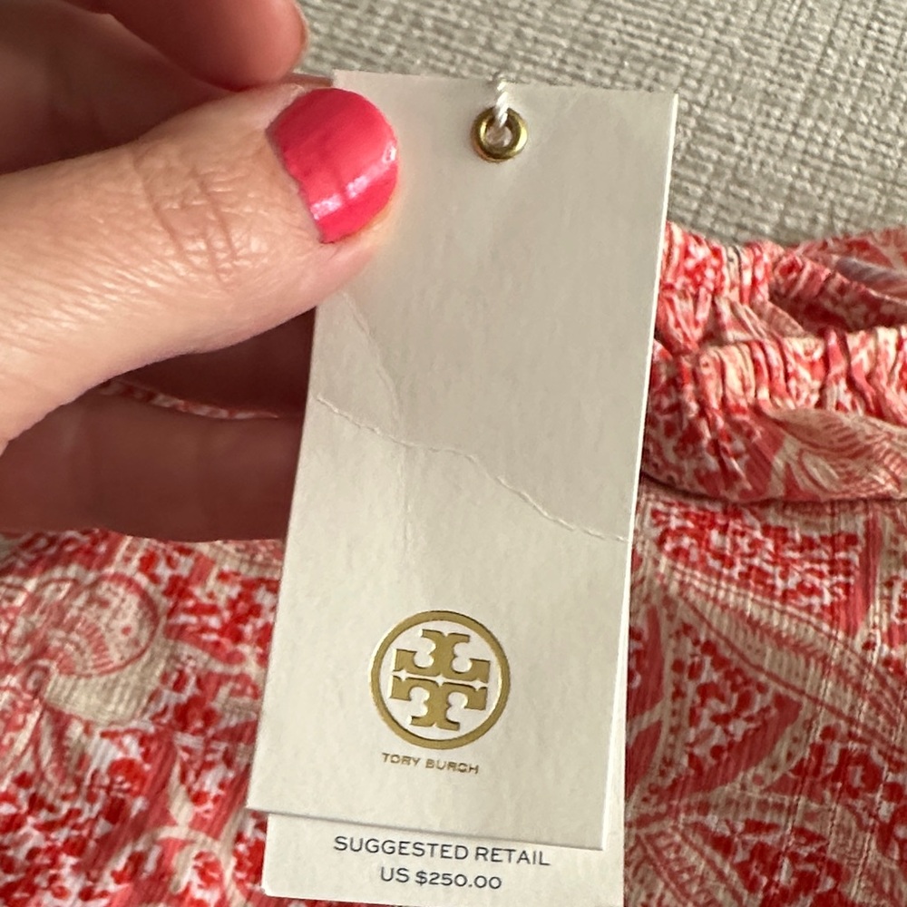 NWT Tory Burch Floral Cotton Gauze Peasant Top Blouse Melon Size 12 Boho - Picture 5 of 9